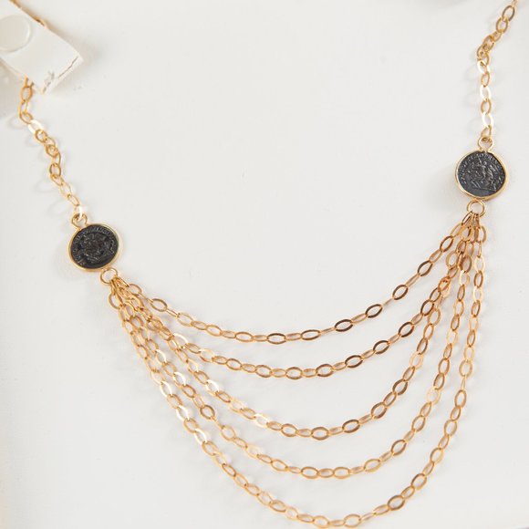 Costco Jewelry 14K Yellow Gold 5 Short-Rows & Coins Layered Necklace ITALY - Picture 3 of 4